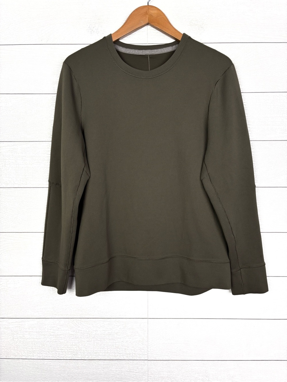 Lululemon Shift Stitch Crew Long Sleeve Olive Green Twill Waffle Knit
